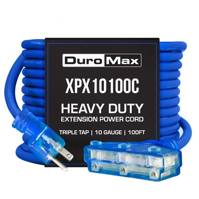 DuroMax  DuroMax XPX10100C Heavy Duty SJEOOW 100-Foot 10 Gauge Blue Triple Tap Extension Power Cord
